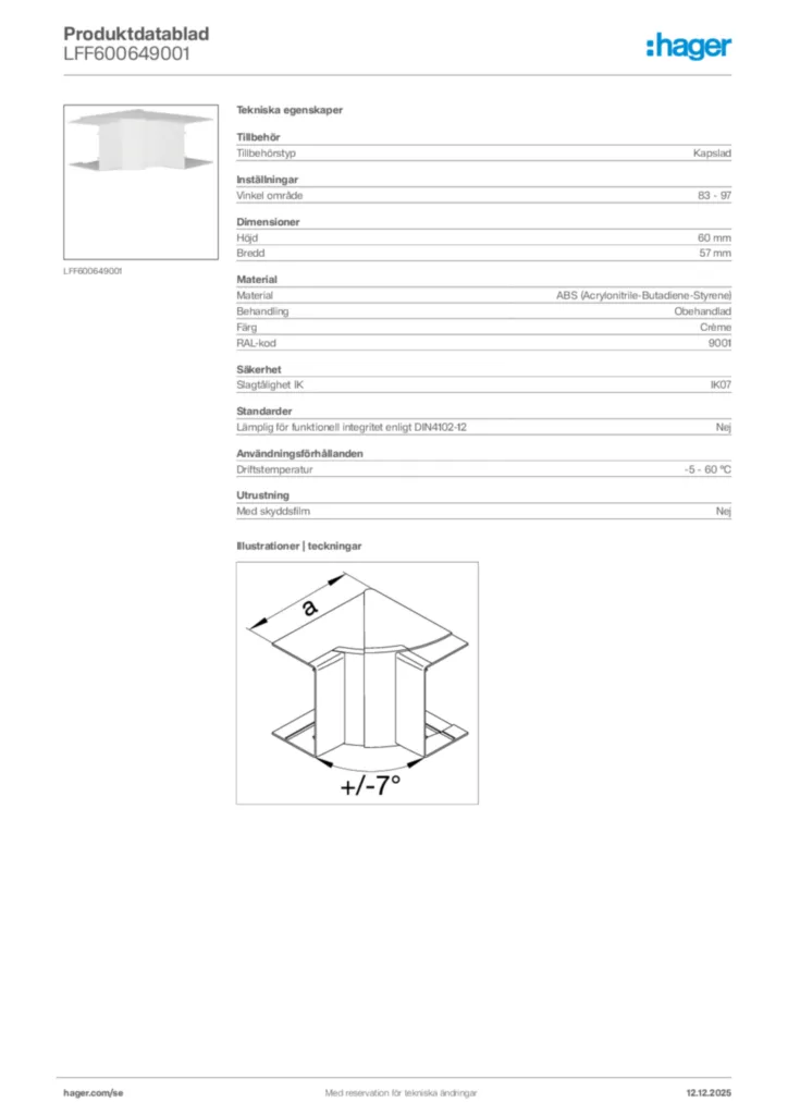 Bild Hager Produktdatablad LFF600649001 | Hager Sverige