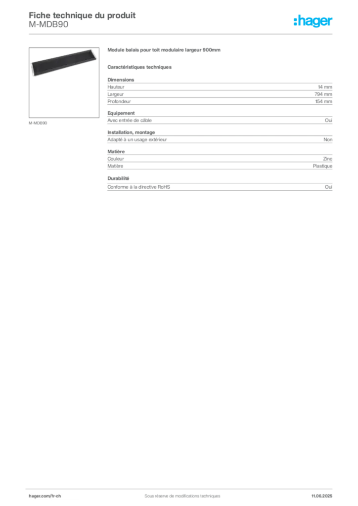 Image Hager Fiche technique du produit M-MDB90 | Hager Suisse
