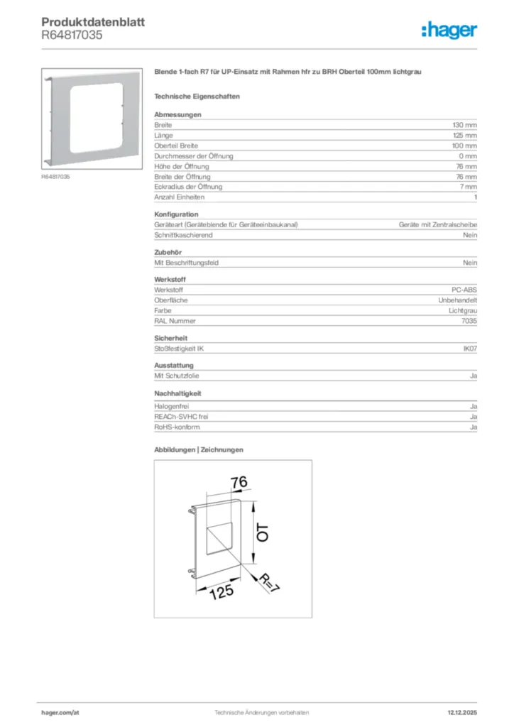 Bild Hager Produktdatenblatt R64817035 | Hager Deutschland