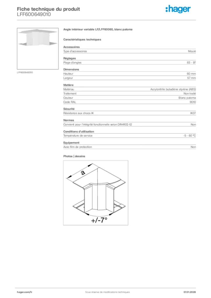Image Hager Fiche technique du produit LFF600649010 | Hager France