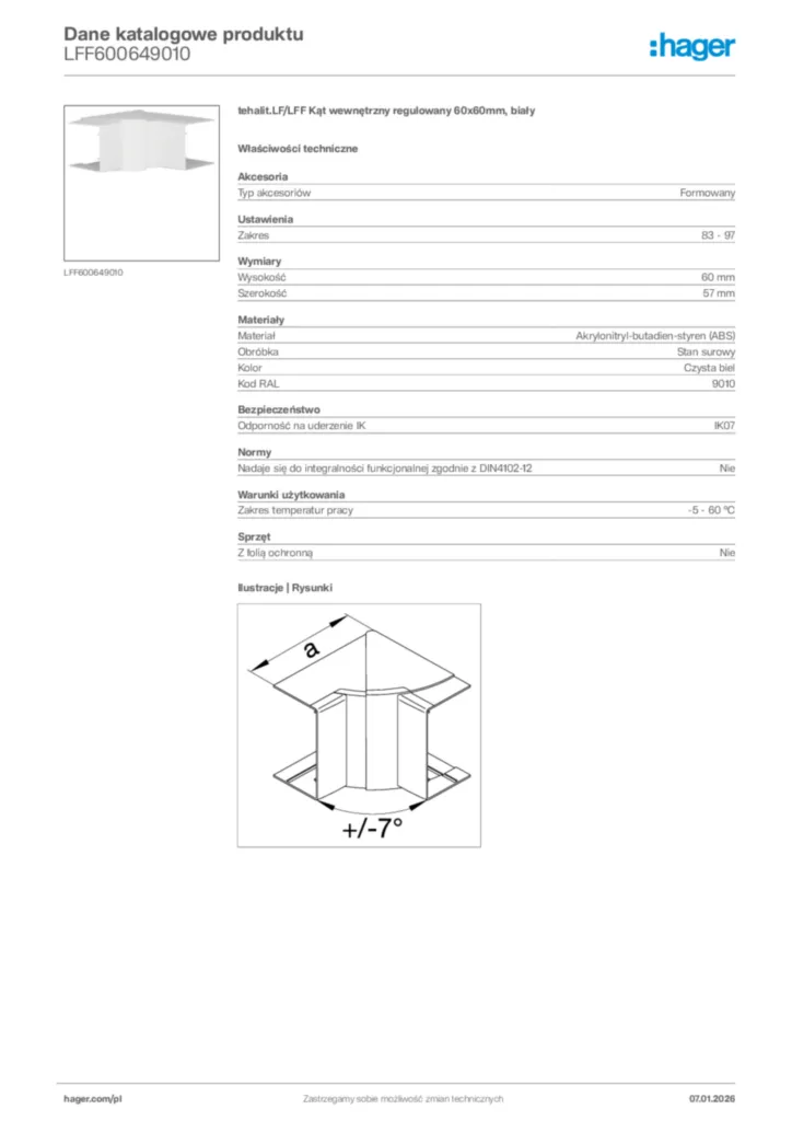 Zdjęcie Hager Karta katalogowa LFF600649010 | Hager Polska