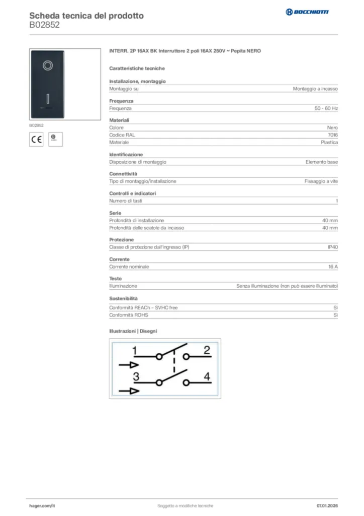 Immagine Bocchiotti Scheda tecnica del prodotto B02852 | Hager Italia