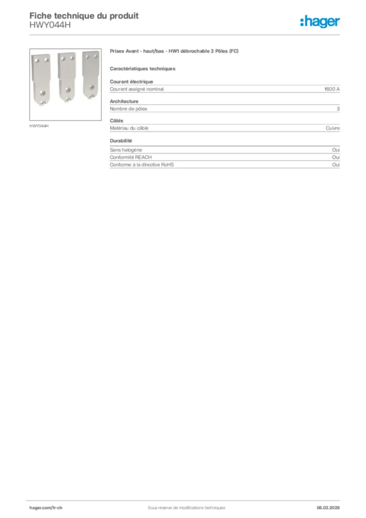 Image Hager Fiche technique du produit HWY044H | Hager Suisse