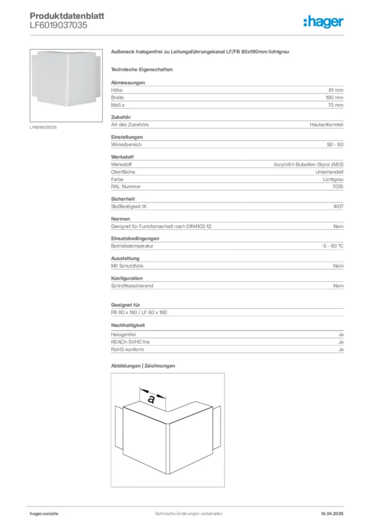 Bild Hager Produktdatenblatt LF6019037035 | Hager Deutschland
