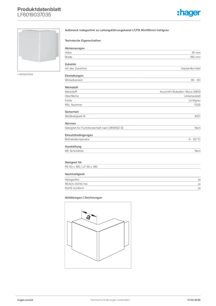 Bild Hager Produktdatenblatt LF6019037035 | Hager Deutschland