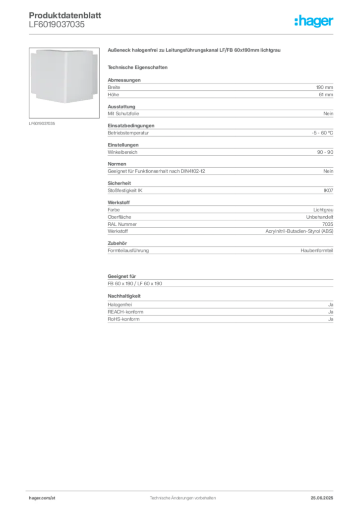 Bild Hager Produktdatenblatt LF6019037035 | Hager Deutschland
