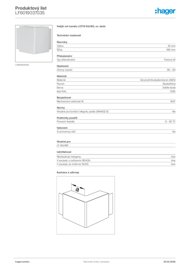 Obrázek Hager Product data sheet LF6019037035 | Hager