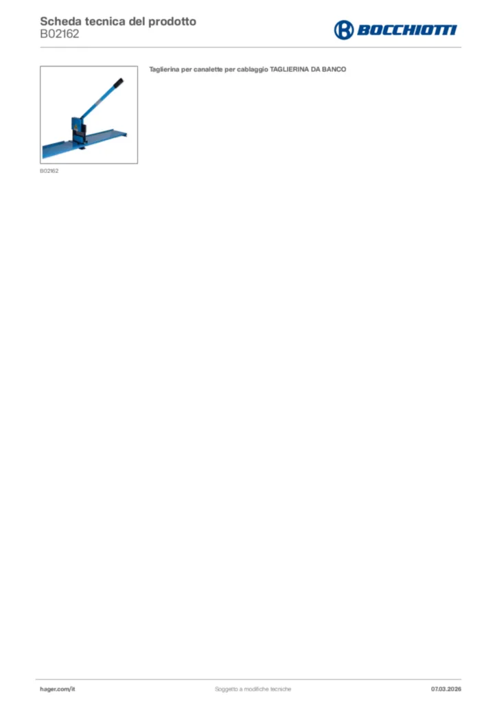 Immagine Bocchiotti Scheda tecnica del prodotto B02162 | Hager Italia