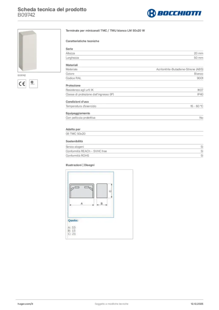 Immagine Bocchiotti Scheda tecnica del prodotto B09742 | Hager Italia