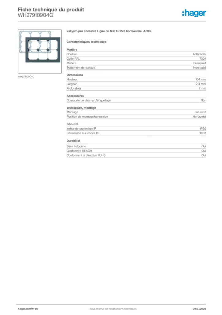 Image Hager Fiche technique du produit WH27910904C | Hager Suisse