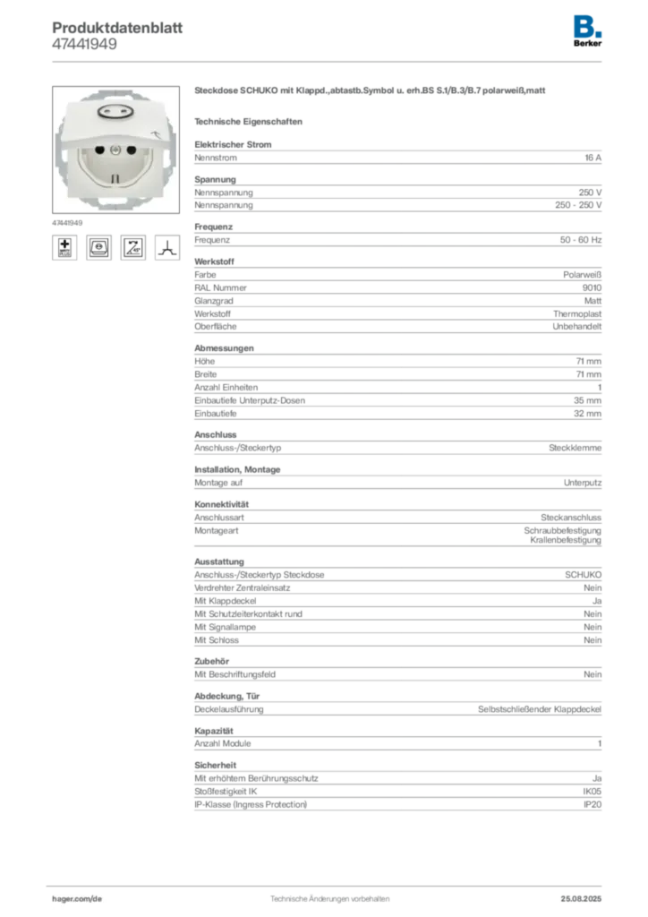 Bild Berker Produktdatenblatt 47441949 | Hager Deutschland