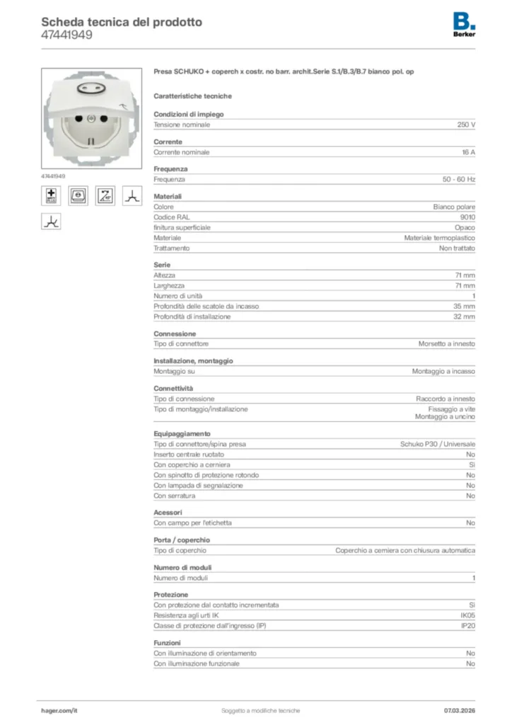 Immagine Berker Scheda tecnica del prodotto 47441949 | Hager Italia