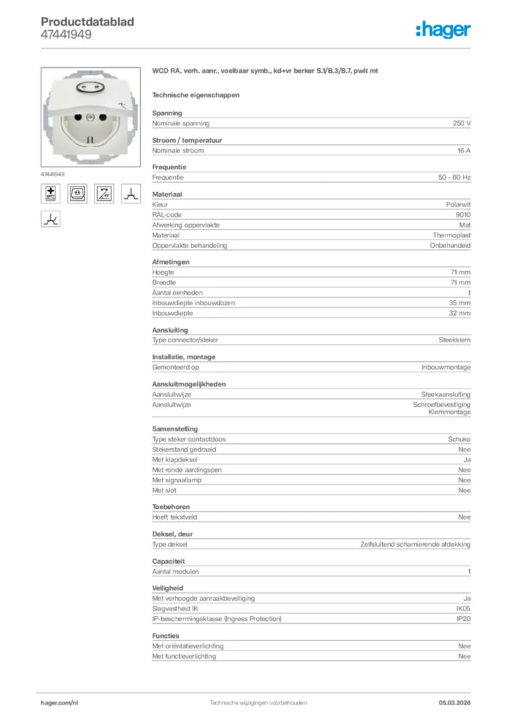 Afbeelding Hager Productdatablad 47441949 | Hager Nederland