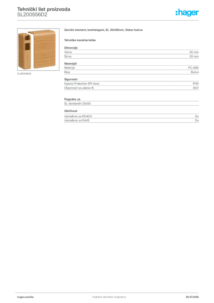 Slika Hager Product data sheet SL200556D2  | Hager