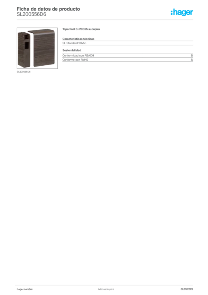 Imagen Hager Ficha de datos de producto SL200556D6 | Hager España