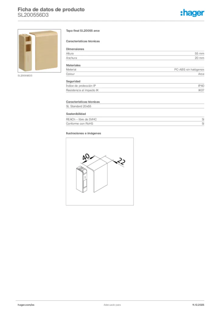 Imagen Hager Ficha de datos de producto SL200556D3 | Hager España