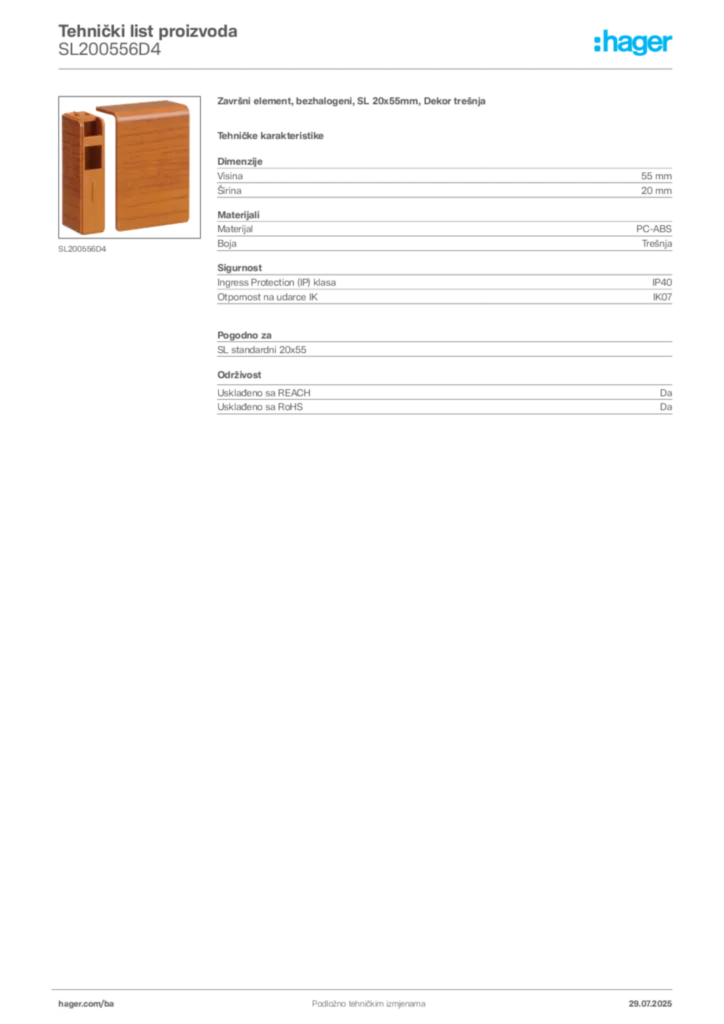 Slika Hager Product data sheet SL200556D4  | Hager