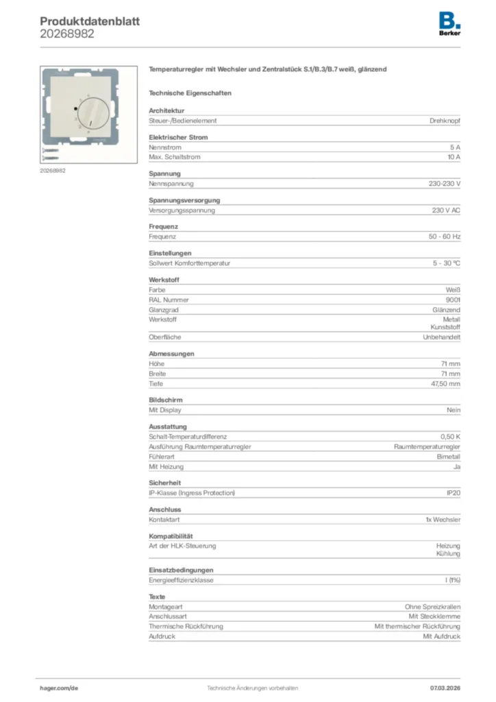 Bild Berker Produktdatenblatt 20268982 | Hager Deutschland