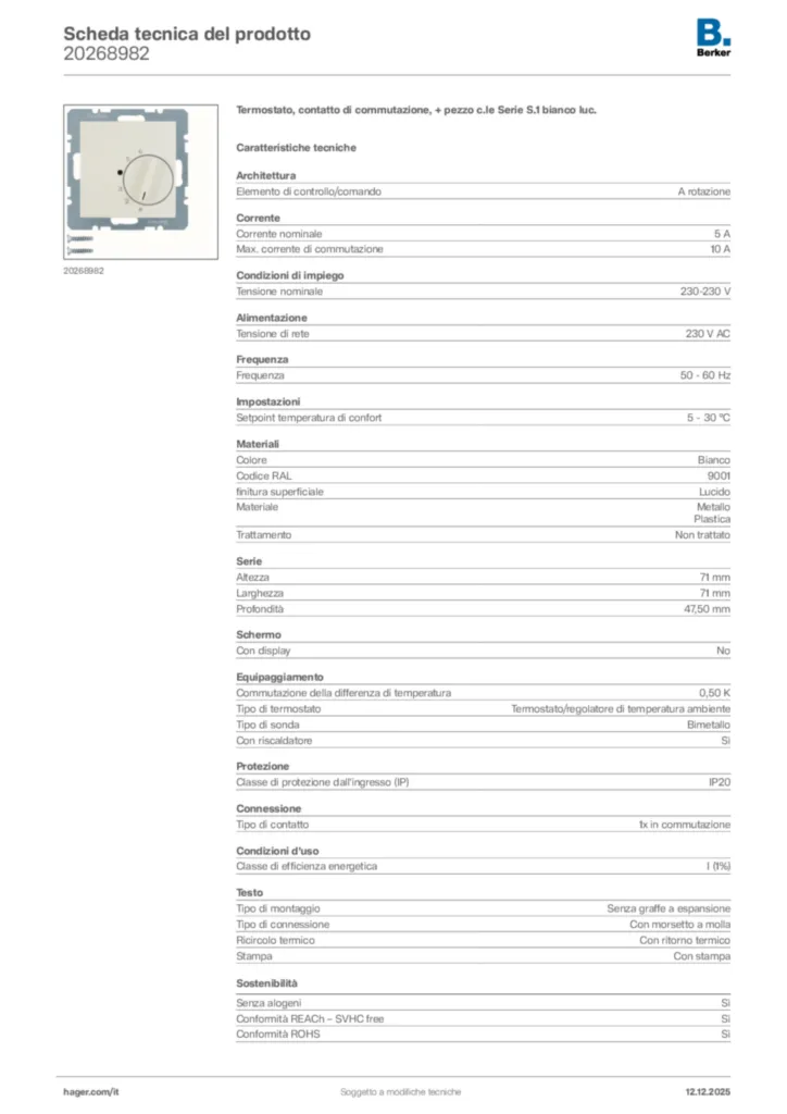 Immagine Berker Scheda tecnica del prodotto 20268982 | Hager Italia