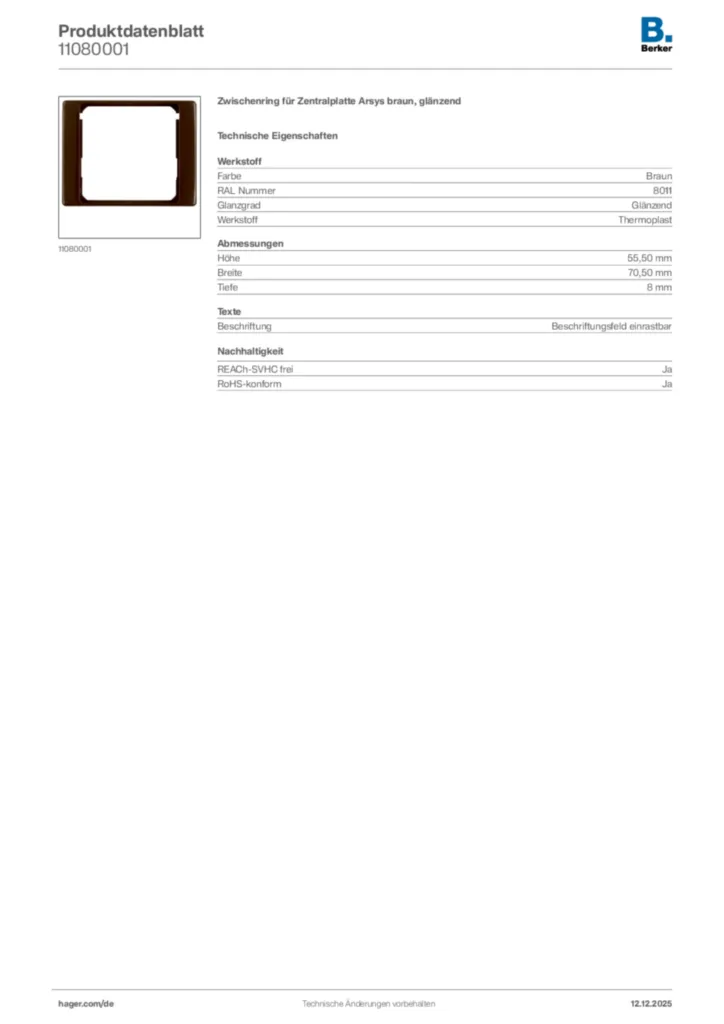 Bild Berker Produktdatenblatt 11080001 | Hager Deutschland
