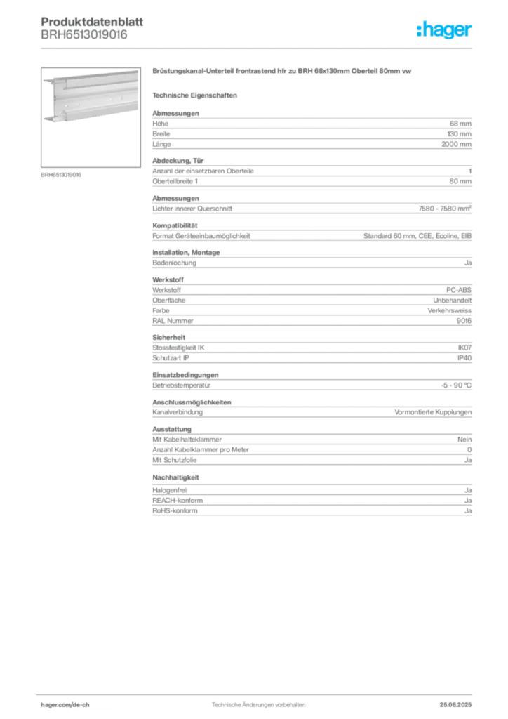 Bild Hager Produktdatenblatt BRH6513019016 | Hager Schweiz