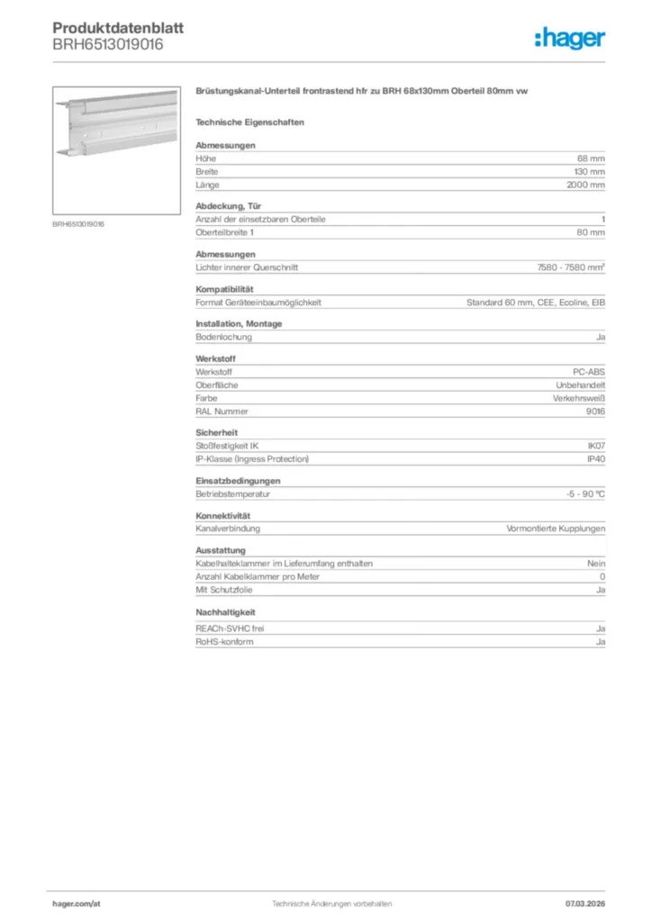 Bild Hager Produktdatenblatt BRH6513019016 | Hager Deutschland