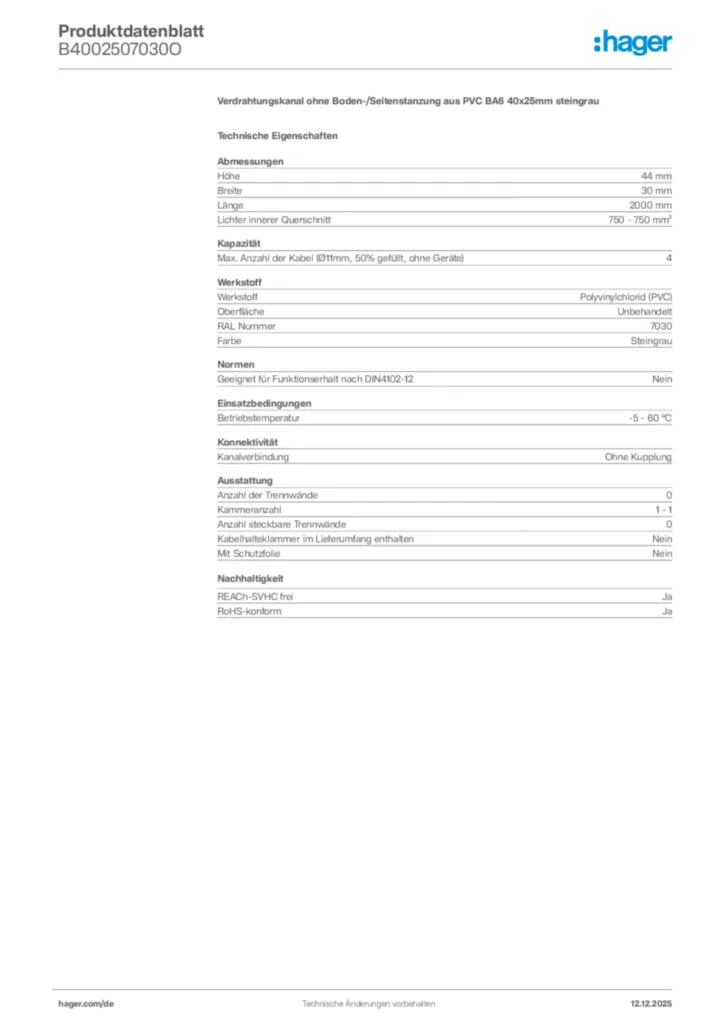Bild Hager Produktdatenblatt B4002507030O | Hager Deutschland