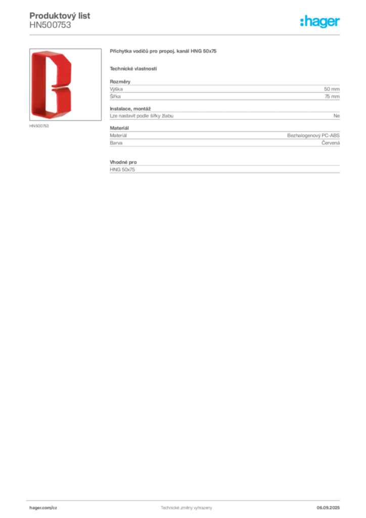 Obrázek Hager Produktový list HN500753 | Hager