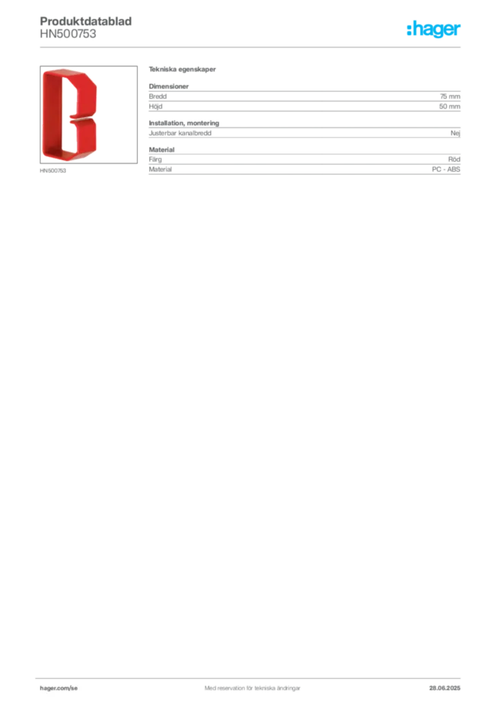 Bild Hager Produktdatablad HN500753 | Hager Sverige