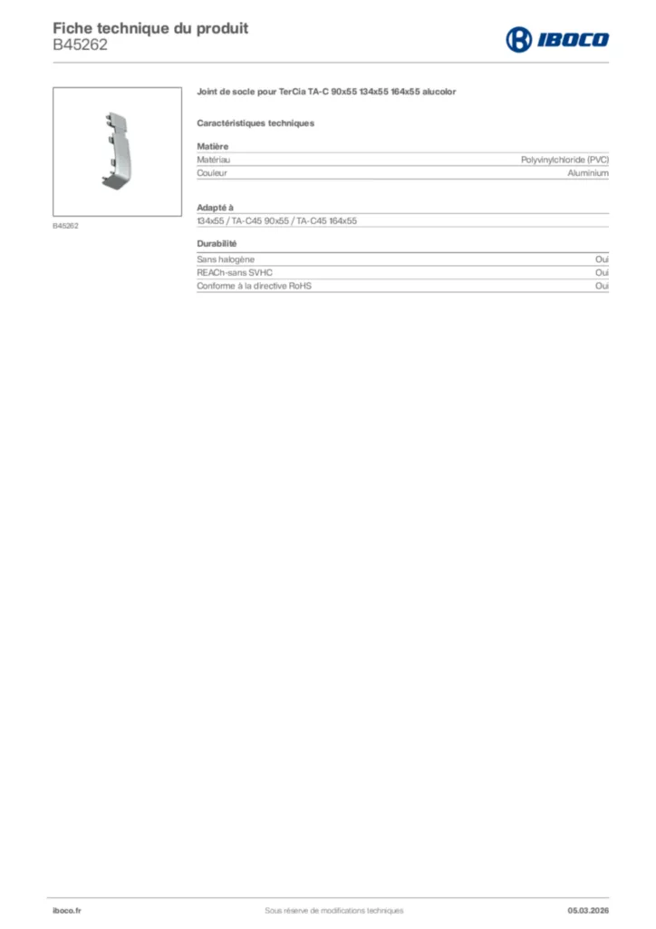 Image Iboco Fiche technique du produit B45262 | Hager France