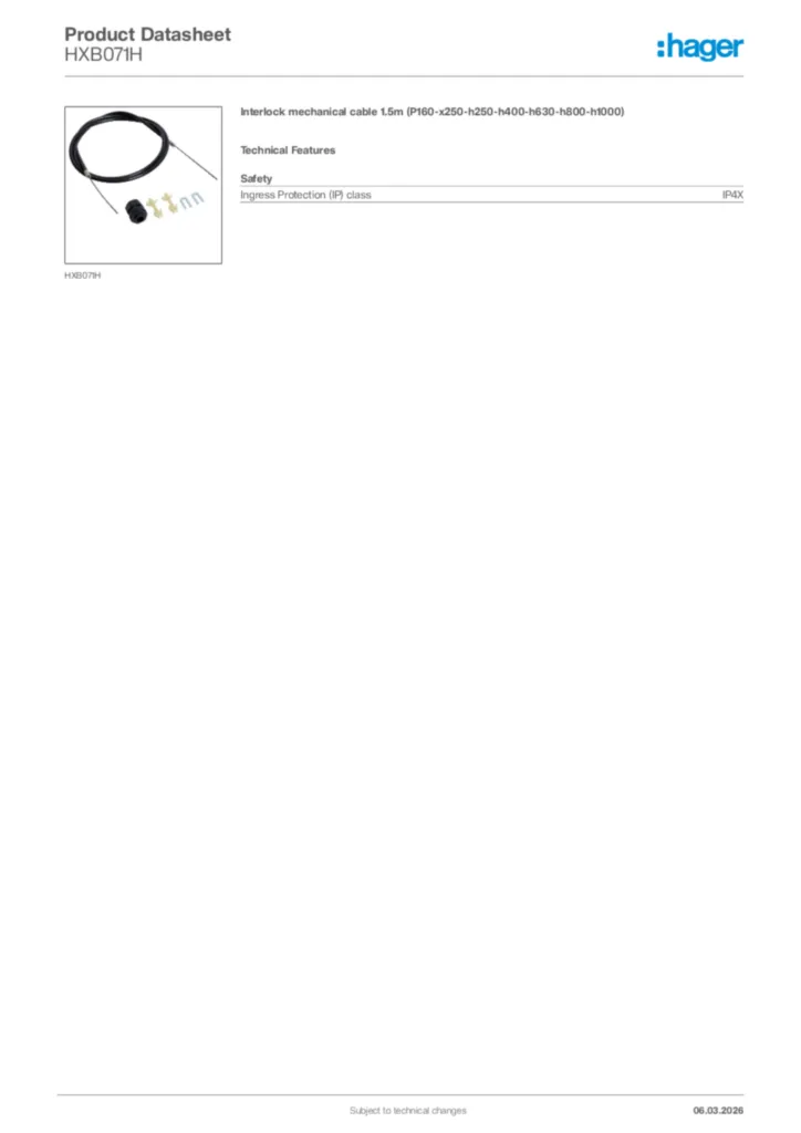 Image Hager Product data sheet HXB071H  | Hager Africa