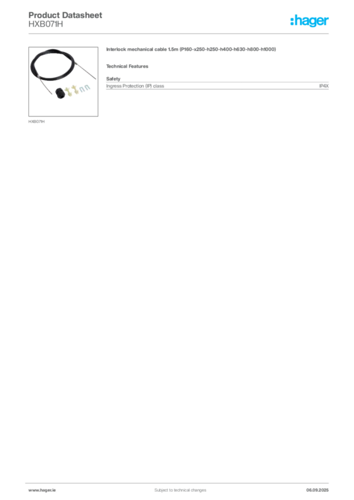 Image Hager Product data sheet HXB071H  | Hager