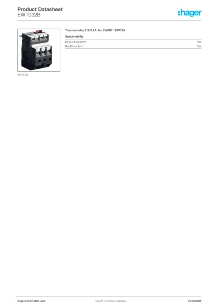 Image Hager Product data sheet EWT032B  | Hager