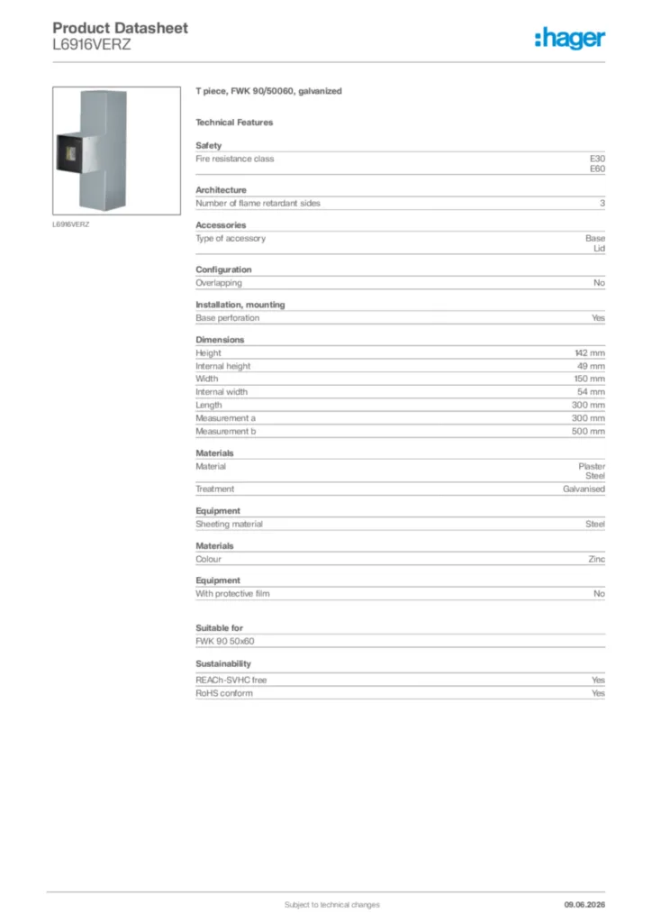 Image Hager Product data sheet L6916VERZ  | Hager Africa