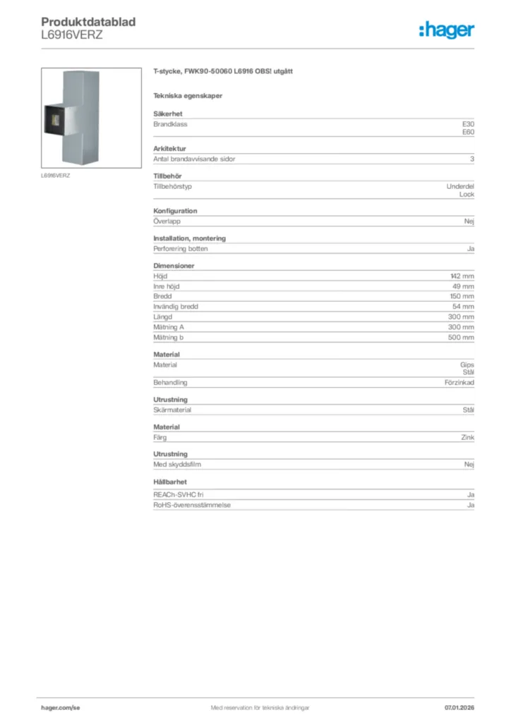 Bild Hager Produktdatablad L6916VERZ | Hager Sverige