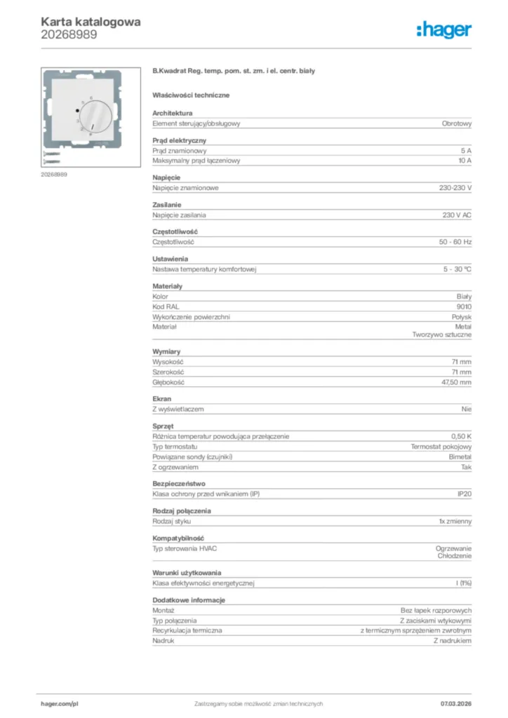 Zdjęcie Hager Karta katalogowa 20268989 | Hager Polska