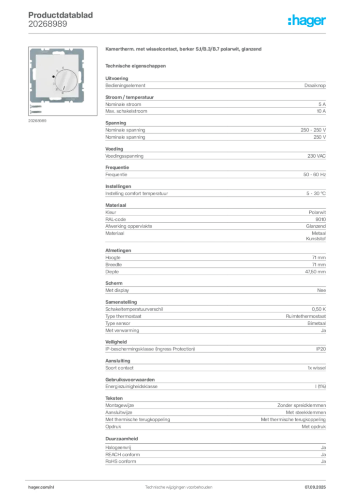 Afbeelding Hager Productdatablad 20268989 | Hager Nederland