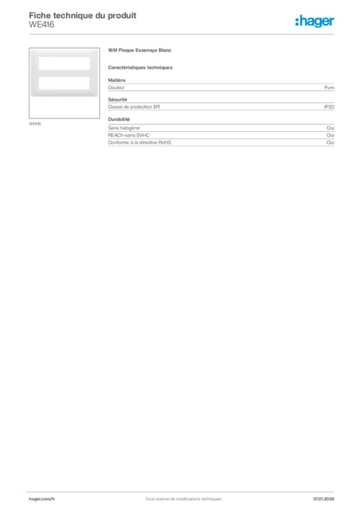 Image Hager Fiche technique du produit WE416 | Hager France