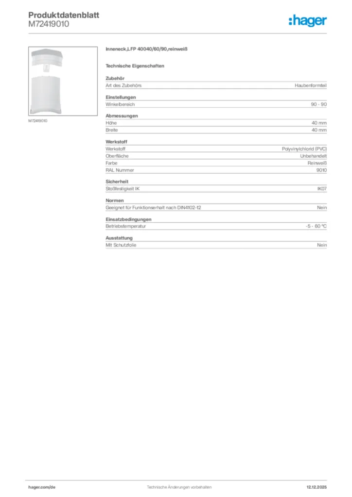 Bild Hager Produktdatenblatt M72419010 | Hager Deutschland