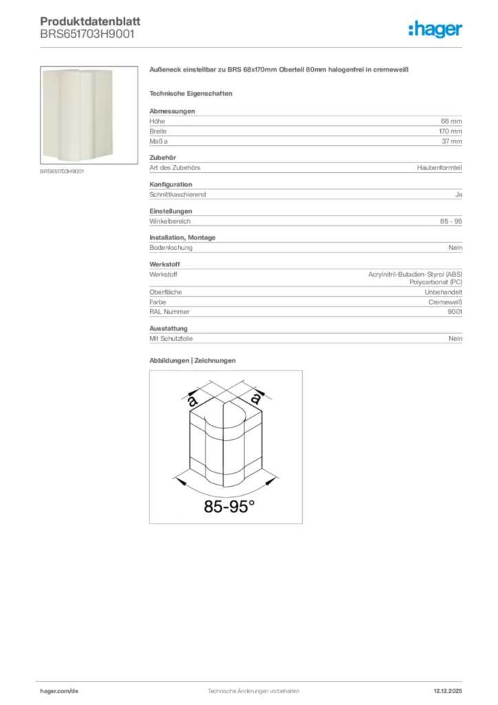 Bild Hager Produktdatenblatt BRS651703H9001 | Hager Deutschland