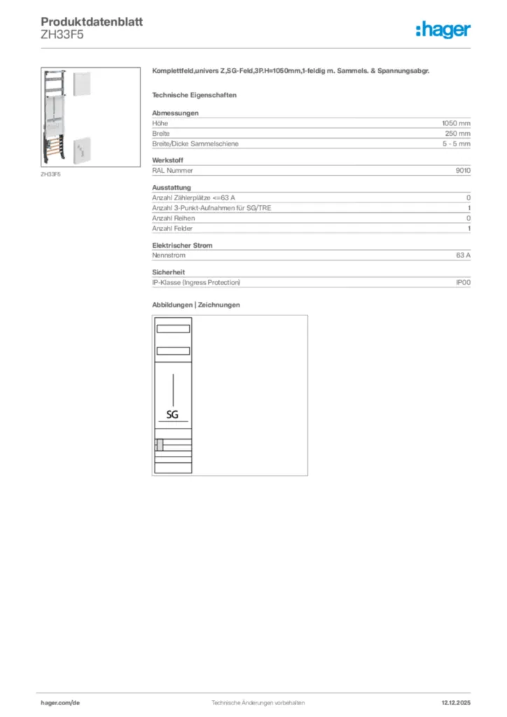 Bild Hager Produktdatenblatt ZH33F5 | Hager Deutschland