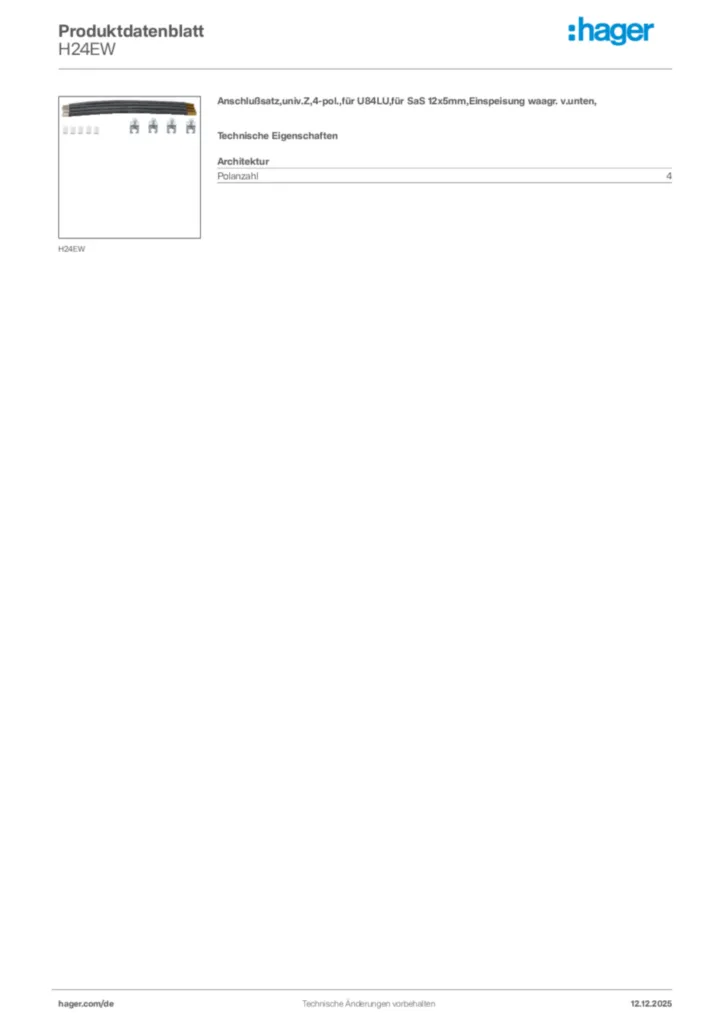 Bild Hager Produktdatenblatt H24EW | Hager Deutschland