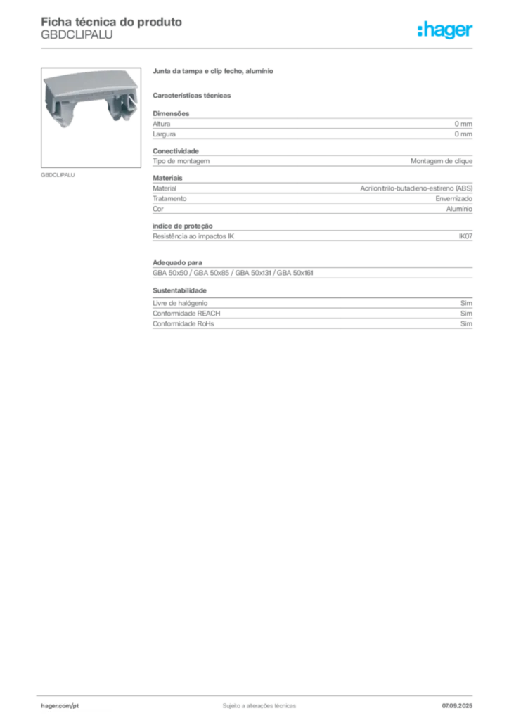 Imagem Hager Ficha técnica do produto GBDCLIPALU | Hager Portugal