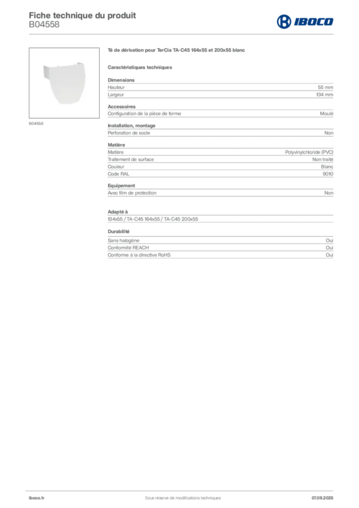 Image Iboco Fiche technique du produit B04558 | Hager France