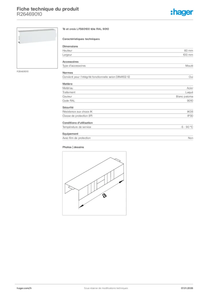 Image Hager Fiche technique du produit R26469010 | Hager France