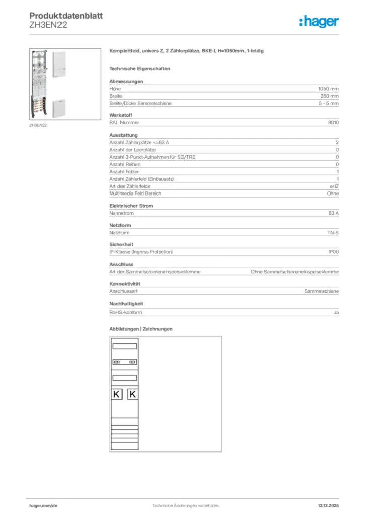 Bild Hager Produktdatenblatt ZH3EN22 | Hager Deutschland