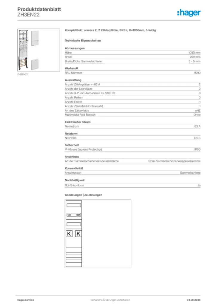 Bild Hager Produktdatenblatt ZH3EN22 | Hager Deutschland