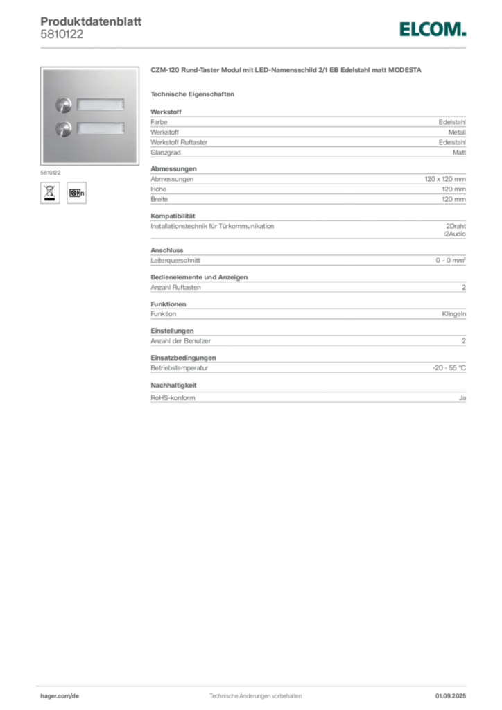 Bild Elcom Produktdatenblatt 5810122 | Hager Deutschland