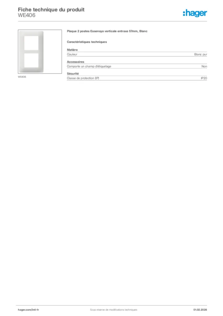 Image Hager Fiche technique du produit WE406 | Hager Afrique