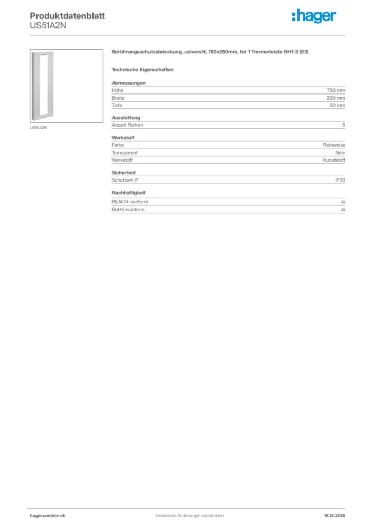 Bild Hager Produktdatenblatt US51A2N | Hager Schweiz